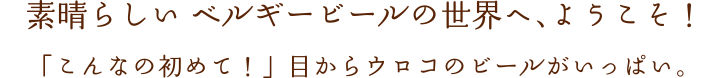 素晴らしい ベルギービールの世界へ、ようこそ!「こんなの初めて!」目からウロコのビールがいっぱい。